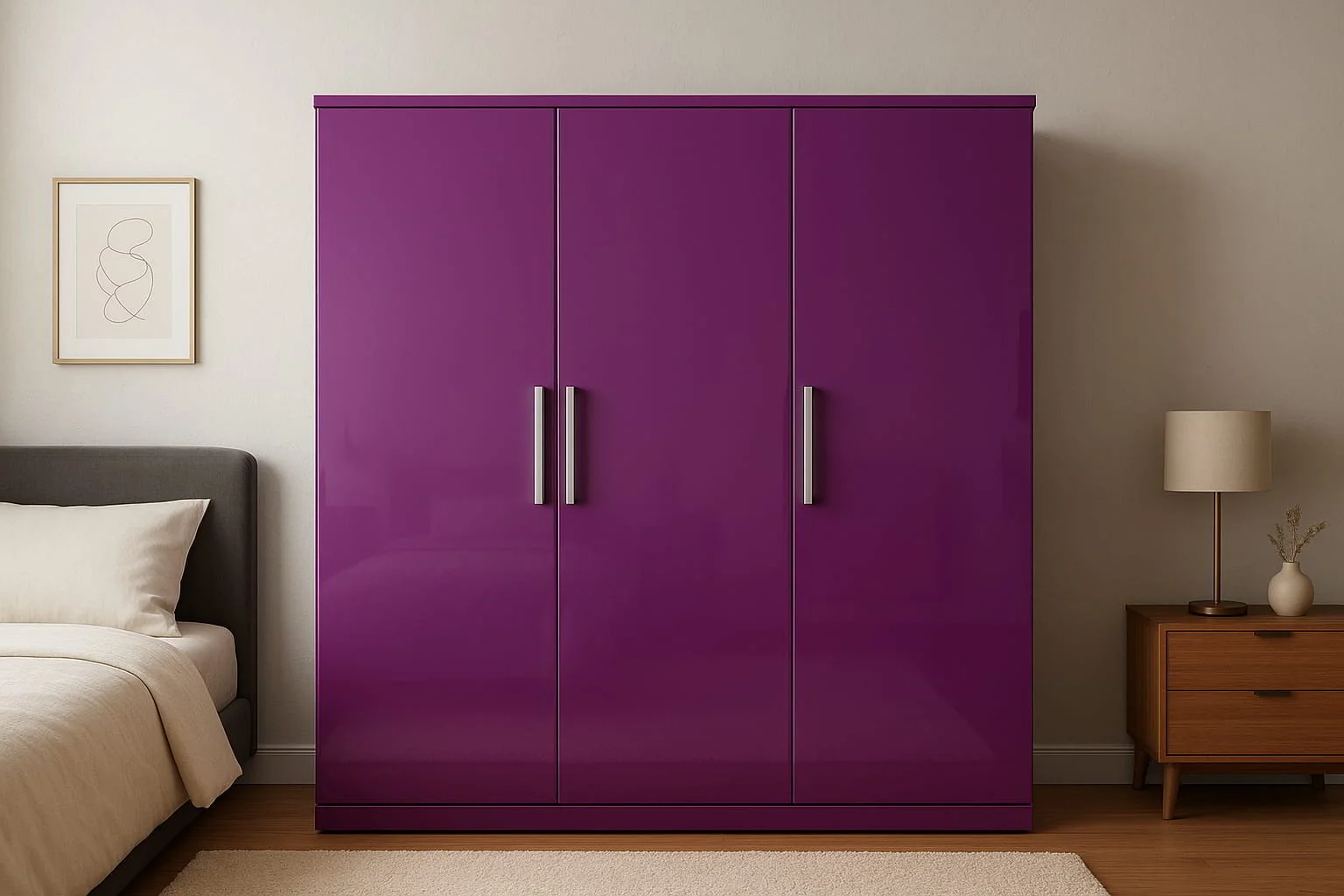 Smoked Purple AluGlossy Wardrobe – Modern High-Gloss Bedroom Storage